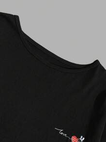 EURMUSE 2-częściowy męski wygodny, swobodny, nadrukowany, długi rękaw, koszulka z nadrukiem i kraciaste długie spodnie w piżamie - Czarne - Zobacz 3