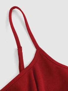 SHEIN MOD 大码女式红色开叉下摆中长吊带背心中长连衣裙 - 紅色 - 查看 3