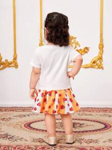 SHEIN Babygirl Summer Vacation Cute Floral Pattern Crop Top & Mini Skirt Set - Yellow - View 2