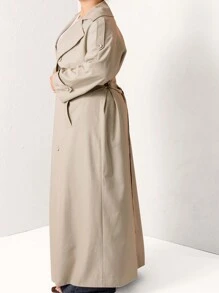 Aralina Curve Khaki Plus Size Waist Tie Trench Coat - Green - View 6