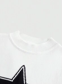 ROMWE MEN Street Life Men's Mock Neck Slim Fit Star Pattern Knitted Sweater - White - View 4