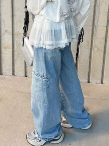 FRIFUL 女士透明超短荷叶边蕾丝下摆迷你裙、蛋糕裙 - 白色 - 查看 3