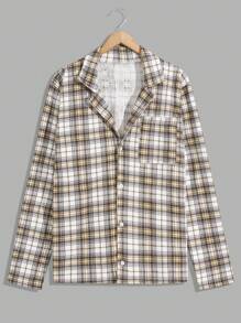 RueChic Men Cotton Plaid Printed With Button Regular Homewear Shirt Set - Multicolor - View 6