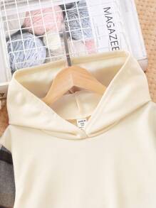 Conjunto de 2 piezas para niña preadolescente: sudadera con capucha de parchwork a cuadros y pantalones - Albaricoque - Ver 5