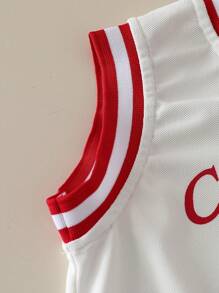 女孩休闲度假字母印花无袖直筒连衣裙，简约百搭夏季连衣裙 - 白色 - 查看 4