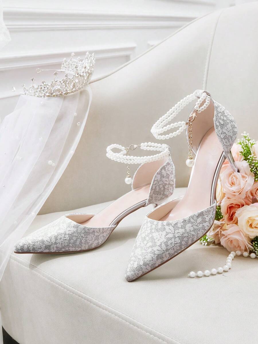 CUCCOO HITCHD 时尚优雅的银色珍珠链高跟鞋，适合新年、情人节、新娘、宴会、婚礼、约会、节日、派对 - 彩色 - 查看 1