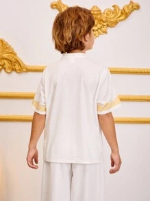 Kids/Tween Boys Casual Academy Versatile Printed Stand Collar Half-Zip Pullover Loose Knit Polo Shirt - White - View 6