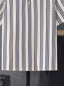 SHEIN Leap Crew 青少年男孩条纹度假海边 Polo 衫和工装短裤套装，休闲、学校、旅行、运动、度假、节日正式派对，舒适时尚 - 彩色 - 查看 6