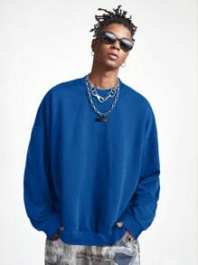 Manfinity VCAY Men's Letter Print Round Neck Long Sleeve Casual Pullover Hoodie Sweatshirt