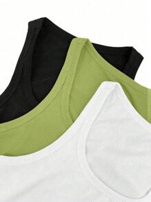 Flirla 2pcs/Set Crisscross Ribbed Hem Pleated Detail Spaghetti Strap Camisole Top In Multiple Colors Women Tank Tops Camis Elegant Fitted Tops