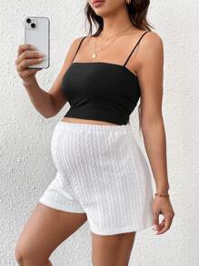 SHEIN Adjustable Waist Maternity Shorts, Casual & Fashionable For Everyday Wear - Beige - View 5