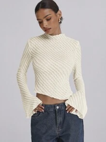 Forever 21 Bell Sleeve Top Fall Winter Women Outfits Street Wear Women White Top - Apricot - View 1