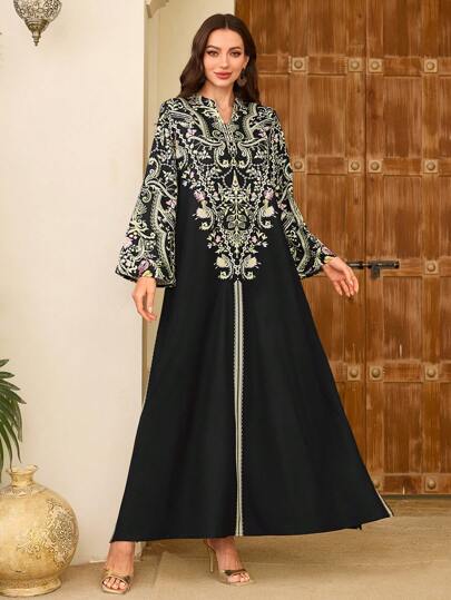 Al Najma SHEIN Najma 立领印花阿拉伯女式连衣裙，端庄