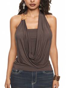 ROMWE Grunge Punk Plus Size Women Retro Subculture Beaded Spaghetti Strap Tank Top