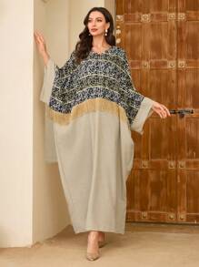 Al Najma Áo dài Kaftan, Kaftan & Jalabiya in họa tiết khối màu chắp vá tay cánh dơi truyền thống của Thổ Nhĩ Kỳ & Ả Rập, giản dị - Nhiều màu - Xem 7