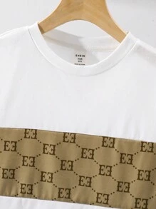 SHEIN Leap Crew 2 Pcs/Set Tween Boy Casual College Colorblock Letter Print Crew Neck T-Shirt And Shorts Set, Suitable For Commuting, School, Daily Casual, Sports, Spring/Summer - Khaki - View 5