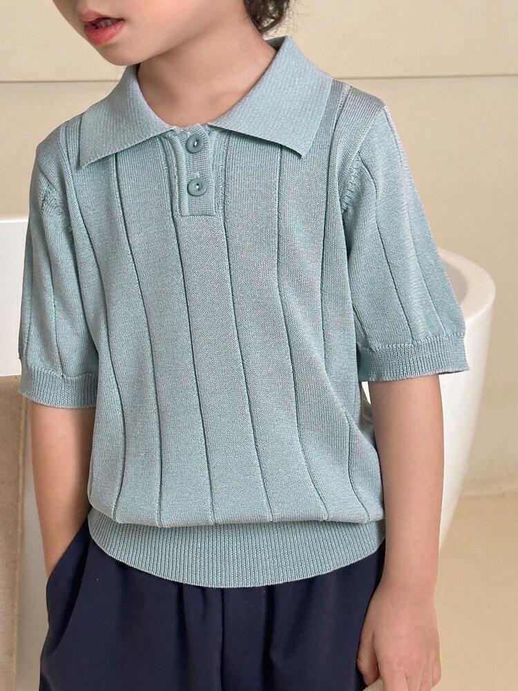 Young Boy Solid Color Casual Pullover Short-Sleeve Sweater