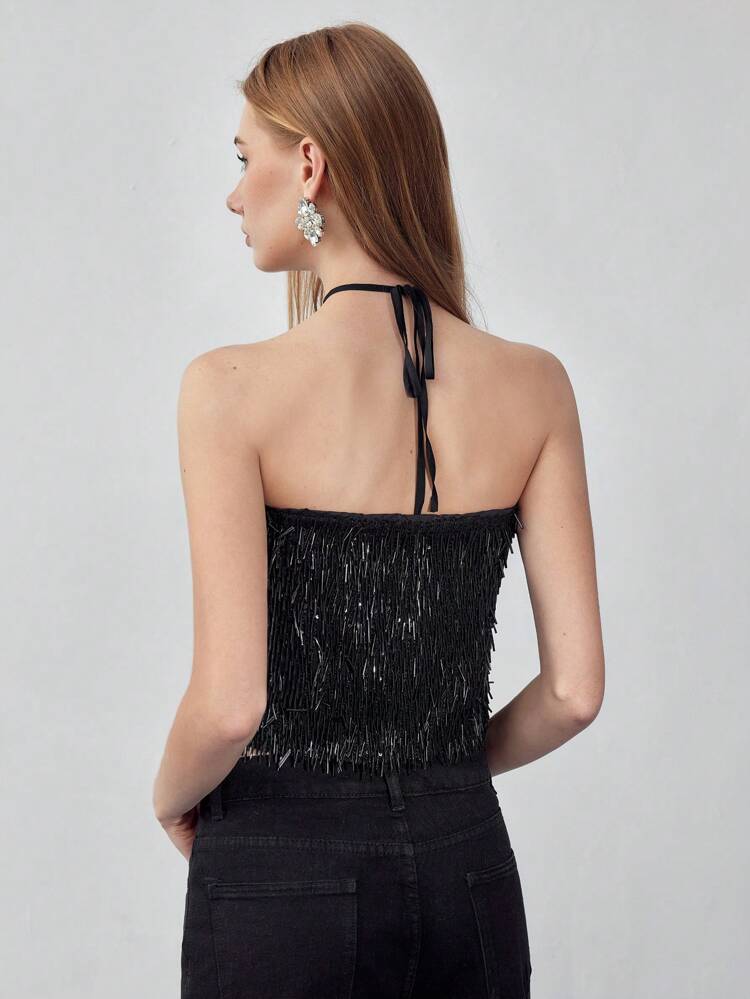 MOTF STUDIO SEQUIN HALTERNECK CAMI TOP