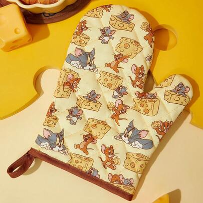 TOM & JERRY X SHEIN 马尔代夫 & Trilu 芯片印花耐热厨房烘焙配件，可选手套或隔热垫，烤箱适用，厚垫隔热