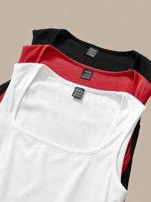 SHEIN BASICS 3pcs Plain Color Tight Knit Sleeveless Bodysuit For Women - Multicolor - View 3