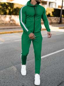 Manfinity Sport Streetwear Men 2 Pieces Set Solid Color Zipper Front Long Sleeve Top And Pants Gym Set Workout Set - Green - View 1