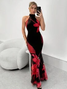 Firerie Robe fourreau élégante et minimaliste avec un décolleté dans le dos, imprimé abstrait, sexy, convient pour les rendez-vous, les fêtes, les festivals de musique et les vacances de la Saint-Valentin - Multicolore - Voir 6