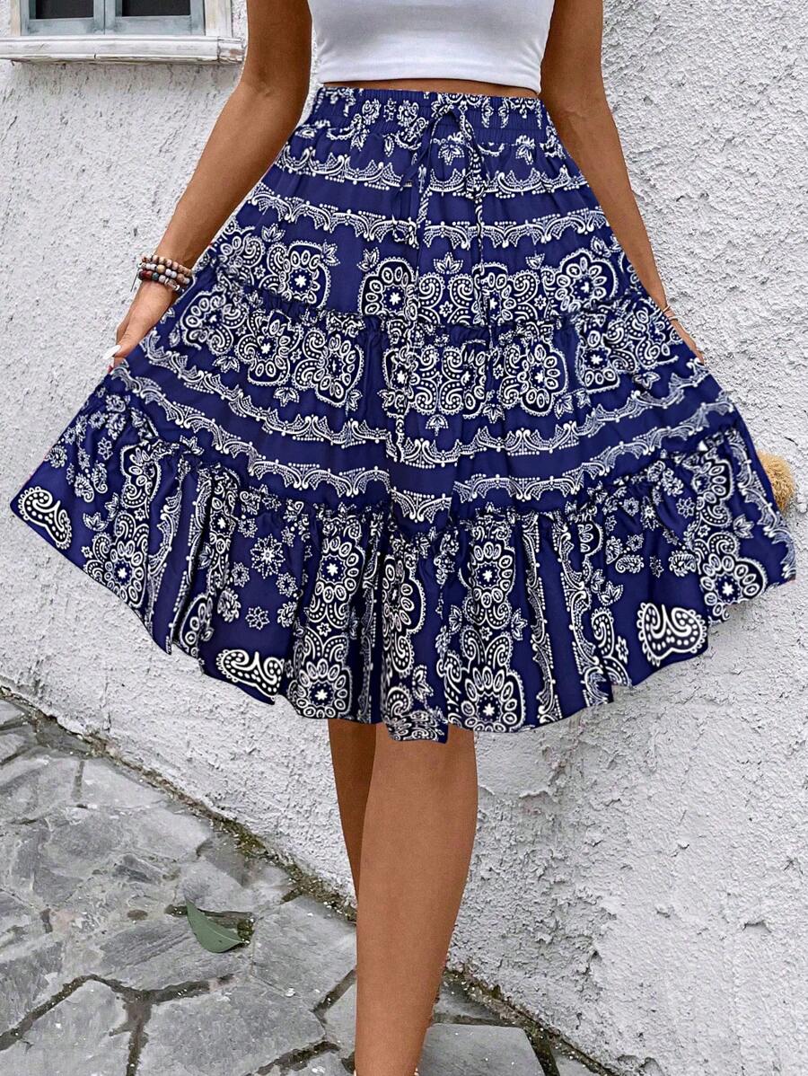 Breezaya 女式 2024 新款百搭休闲碎花迷你裙 - 藍色 - 查看 1