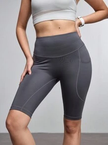 Women's Solid Color High Waist High Elasticity Athletic Yoga Shorts Set - Mixed color - View 3