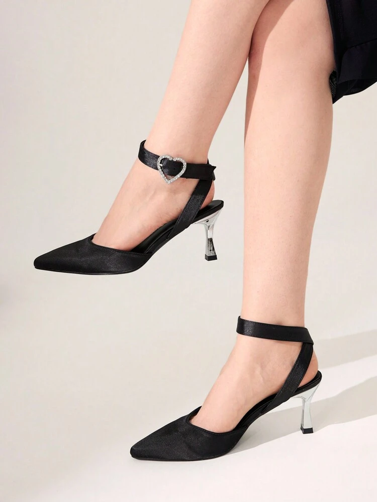 CUCCOO CHICEST Women's Pointed Toe High Heel Rhinestone Buckle Pumps For Christmas And New Year Holiday Vibe Fall And Winter