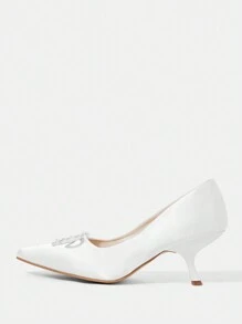 CUCCOO HITCHD Zapatos de tacón alto de satén blanco con rhinestones en forma de lazo - Zapatos sexys, elegantes, casuales para vacaciones, fiesta, San Valentín, cita, boda y banquete para mujeres