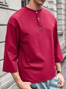 Manfinity VCAY Men's Woven Casual Everyday Loose Short Sleeve Half-Placket Shirt - Red - View 1