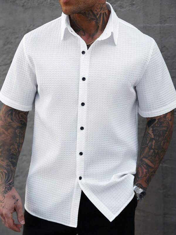 Manfinity CasualCool Camisa casual de manga corta con botones de unicolor para hombres de Manfinity, camisa de manga corta, camisa de hombre con botones, camisa blanca de hombre