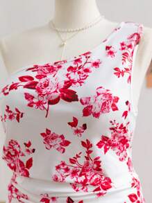 Soleia Plus Size Women Boho Floral Print Slash Neck Fitted Dress, Suitable For Vacation, Graduation Season, Back To School, Casual Wear In Autumn, For Summer