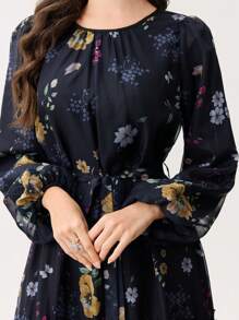 Modelyn 女式花卉印花雪纺系腰长裙，优雅春夏季