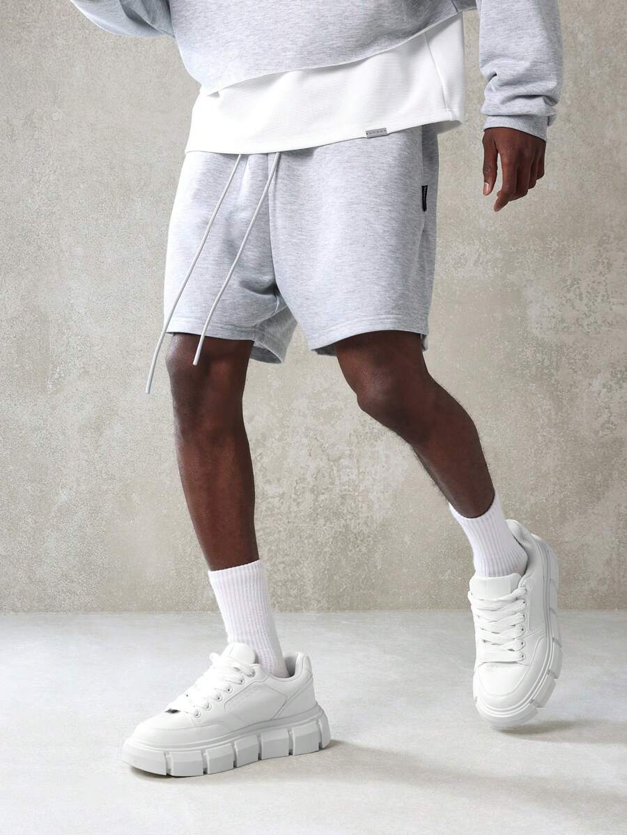 SUMWON Luxury Drop Crotch Athletic Shorts Premium Fleece Sweatshorts Casual Workout Performance Loungewear With Drawstring Elastic Waist Urban Streetwear Training Sports - Light Grey - View 1