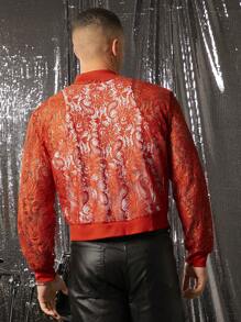 FeverCity Men's Loose Lace Long Sleeve Jacket - Red - View 2