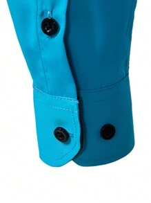 Calvornis Kemeja Pria Lengan Panjang Kancing Tunggal Warna Kontras dengan Saku, Kasual Formal, Untuk Musim Gugur, Upacara - Mint Blue - View 5