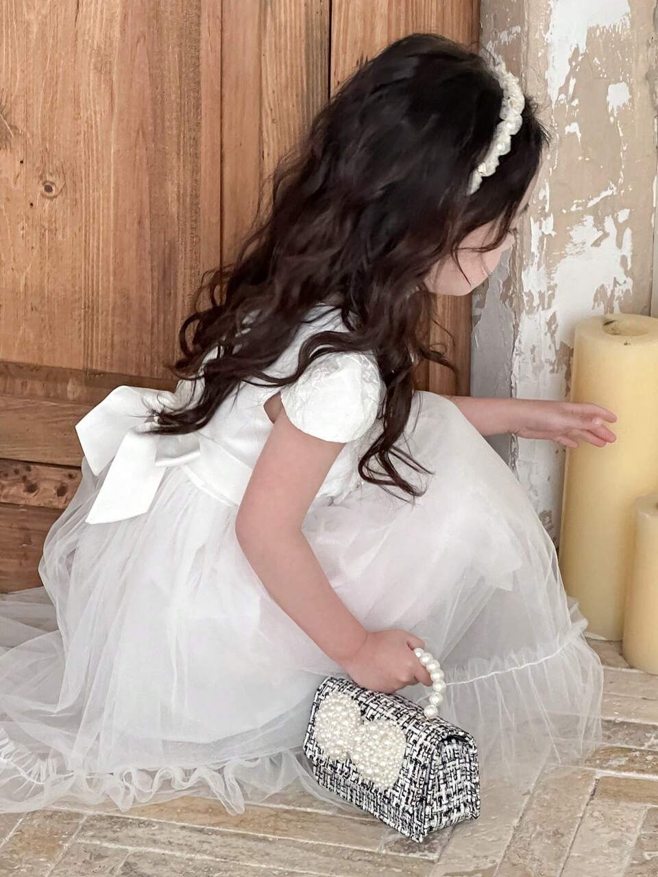 Young Girl Round Neck Short Sleeve 3D Floral Decor Elegant Party Dress,Girls Summer Outfits