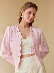 MOTF PREMIUM 心形装饰扇贝边夹克 - 粉色 - 查看 7