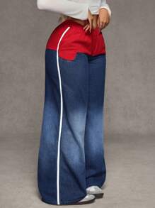 SHEIN BAE 女士纯色拼布口袋简约休闲牛仔裤，适合日常穿着