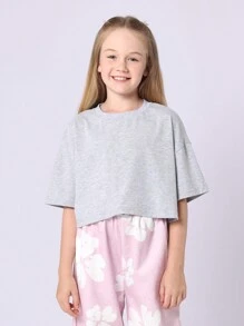 SUMWON Conjunto coordenado para adolescentes, camiseta curta grande, perna larga, calça palazzo floral, roupa de dormir casual de duas peças, primavera-verão, traje de resort para férias