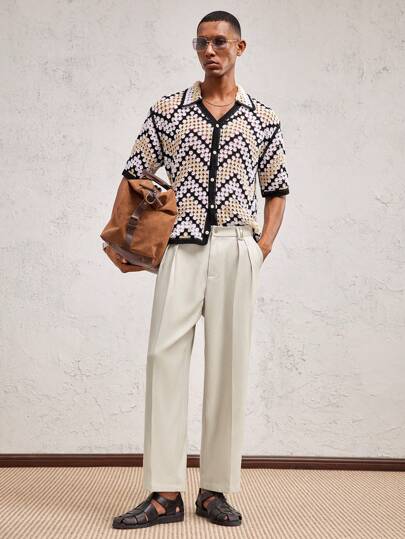 AKNOTIC Men's Woven Long Mid-Waist Straight-Leg Pants, Suitable For Daily Wear, Spring/Summer, Vacation, Party, Couple Matching