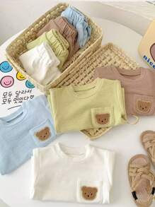 8pcs/Set Young Boys Casual Sports Cute Cartoon Print Short Sleeve T-Shirt & Shorts 2 Pieces Set,Summer,Family Matching,4 Colors Value Pack For Gifts - Multicolor - View 2