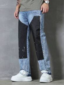 SHEIN Explorewe Quần jeans ống đứng ôm màu xám đậm in họa tiết 3D thời trang Âu Mỹ cho bé trai tuổi teen - Rửa trung bình - Xem 3