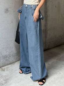 FRIFUL Women's Denim Overalls And Straight Leg Denim Jumpsuit, Blue, Spring/Summer - Medium Wash - View 4