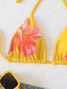 夏季单件双面纯色时尚细肩带吊带比基尼上衣 - 黃色 - 查看 5