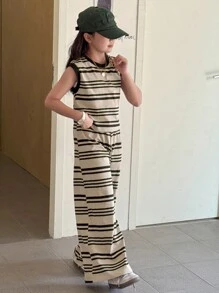 Dazy Kids 青少年女孩撞色条纹背心和裤子两件套，返校服装