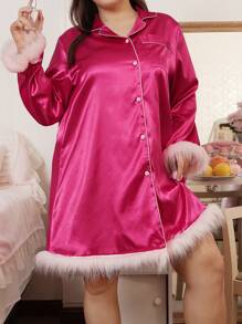 SweetSlumber Camisón abierto de talla grande con parches de plumas