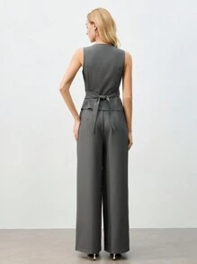 BizChic Women's Solid Color Sleeveless Blazer Suit Set With Pants
