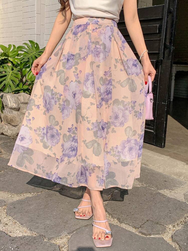 All-Over Floral Print A-Line Women's Skirt, Casual And Fashionable Everyday Wear Easter